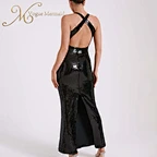 backless black sequin prom dress